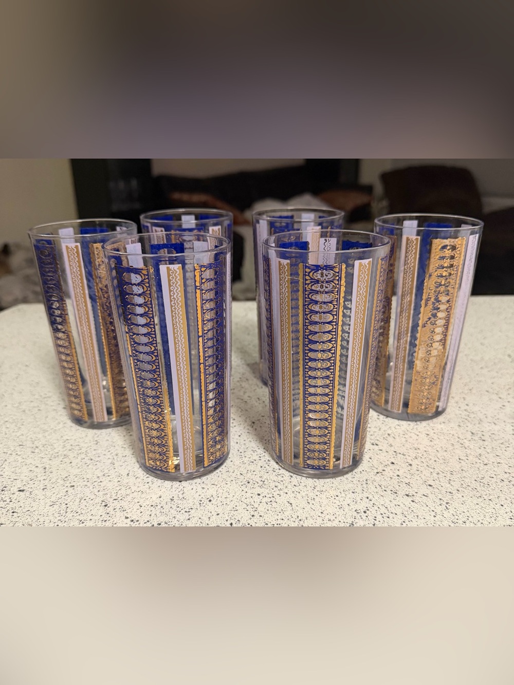 Culver Violet Gold Striped Glasses MCM Tumblers - 6